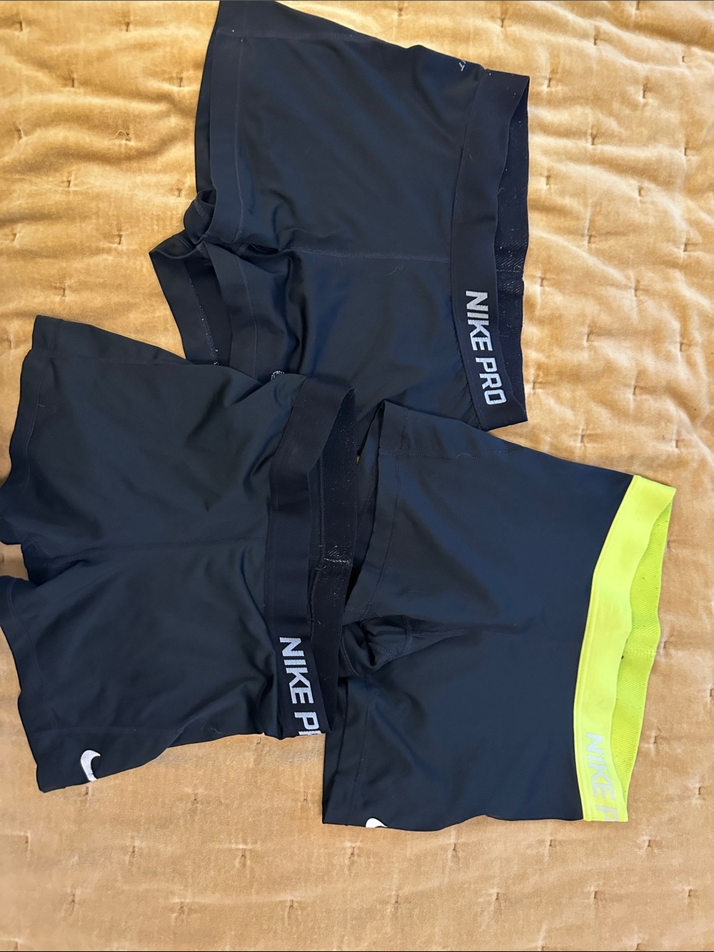 Nike Black Compression Shorts with Neon Yellow Waistband